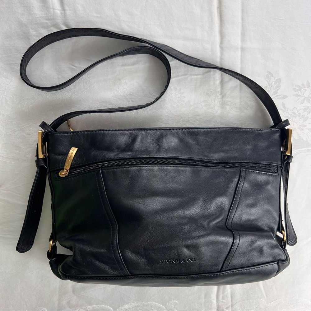 Stone & Co. Black Shoulder Bag Purse Faux Leather?  Classic Stylish Career